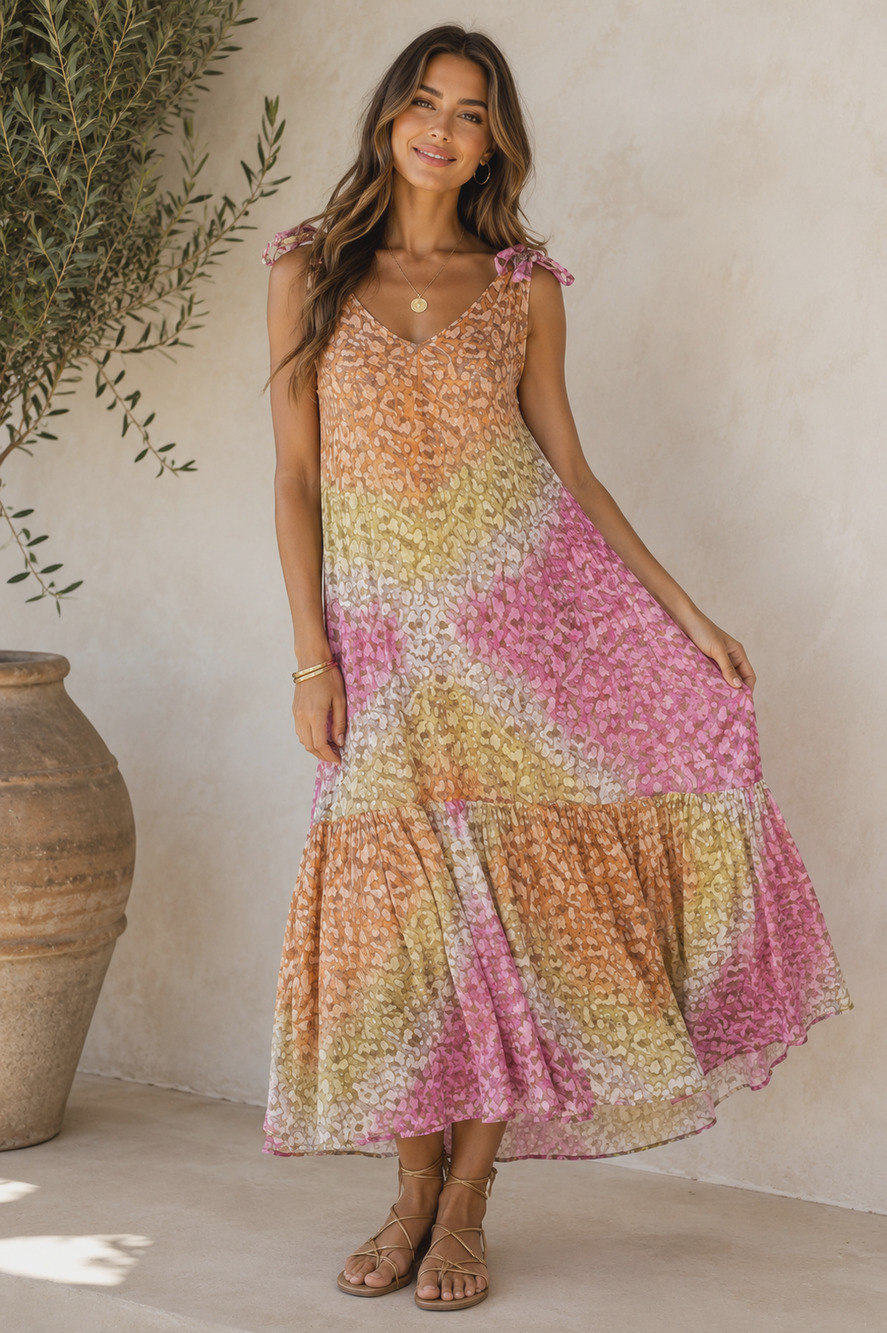 NEW JULIET DUNN Maxi Dress S/M/L OS Cotton Tiers Sundress Resort Travel Vacation